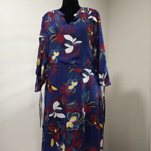 EAST ADELINE BLUE|PURPLE|WHITE FLORAL PRINT MIDI DRESS WOMEN SIZE 18